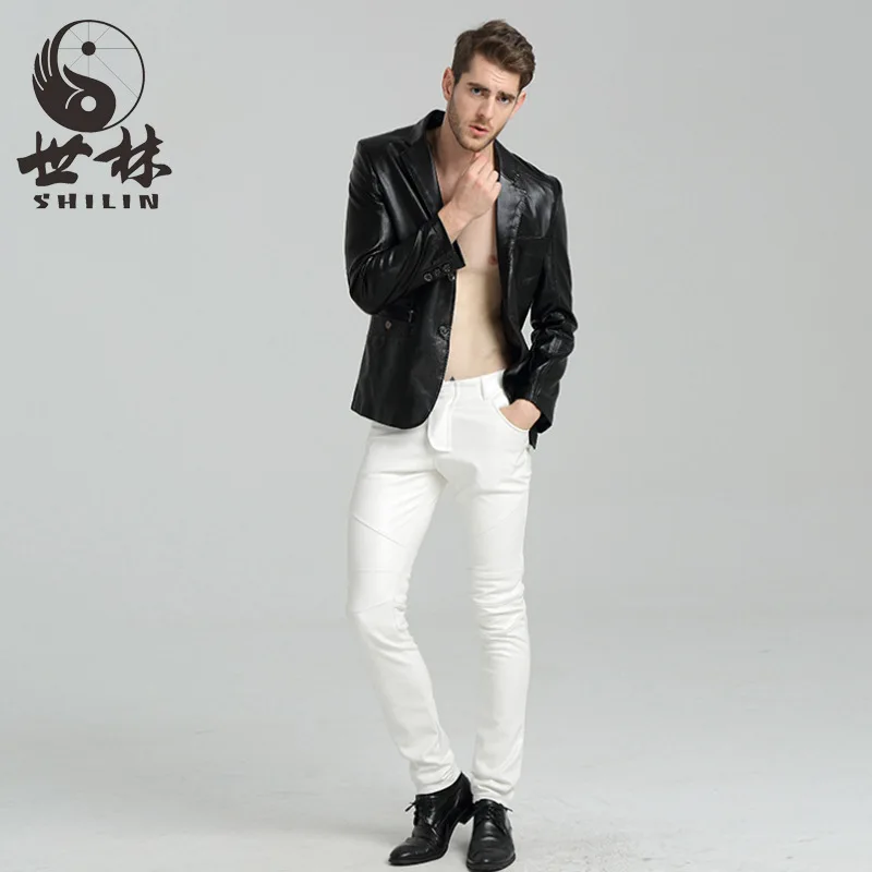 2019 feet tight leather pants men's cultivate one's morality pants locomotive leather pants with velvet PU leather pants HO
