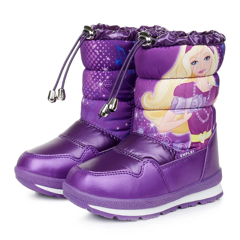 Baratos Botas antideslizantes impermeables para niñas botas de invierno para bebés princesas en el tubo de lana para niños botas de nieve gruesas zapatos de algodón