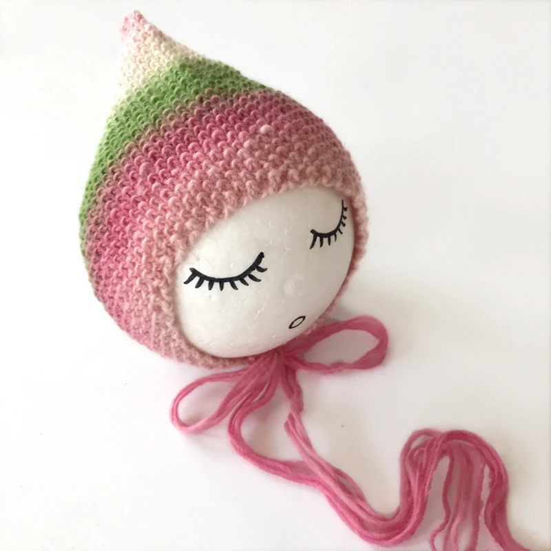 

Crocheted Pointed Baby Bonnet Hat Newborn Photography Props Accessories Colorful Wool Knitted Hand-woven Baby Hat Cap 0-3 Months
