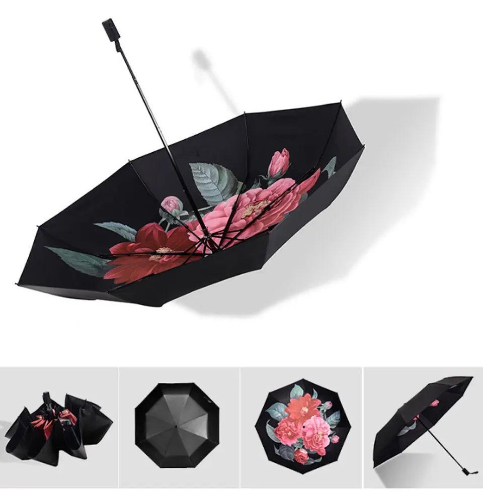 DINIWELL цветок роза складной зонтик дождь для женщин качество Мини Зонты-карандаши женский ветрозащитный красный цветок рисунок зонтик