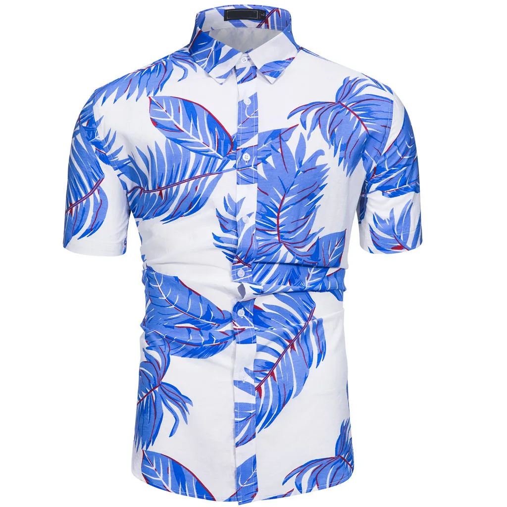 Short Sleeves Men's Summer Shirts New Style Fashion Maple Leaf Printing Hawaiian Style Short-sleeved Shirts Top 0329
