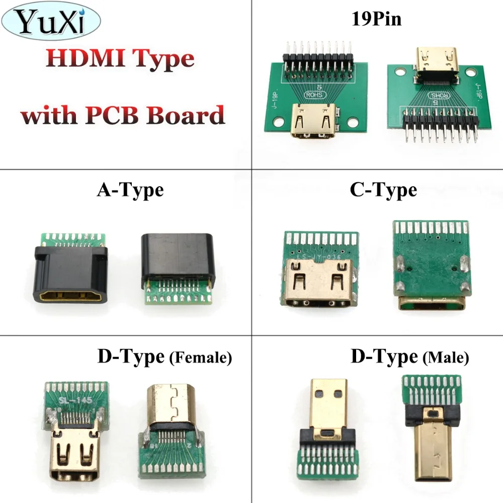 YuXi HDMI Тип C/Тип A/Тип D 19Pin гнездовой разъем мини hdmi тестовая плата с печатной платой
