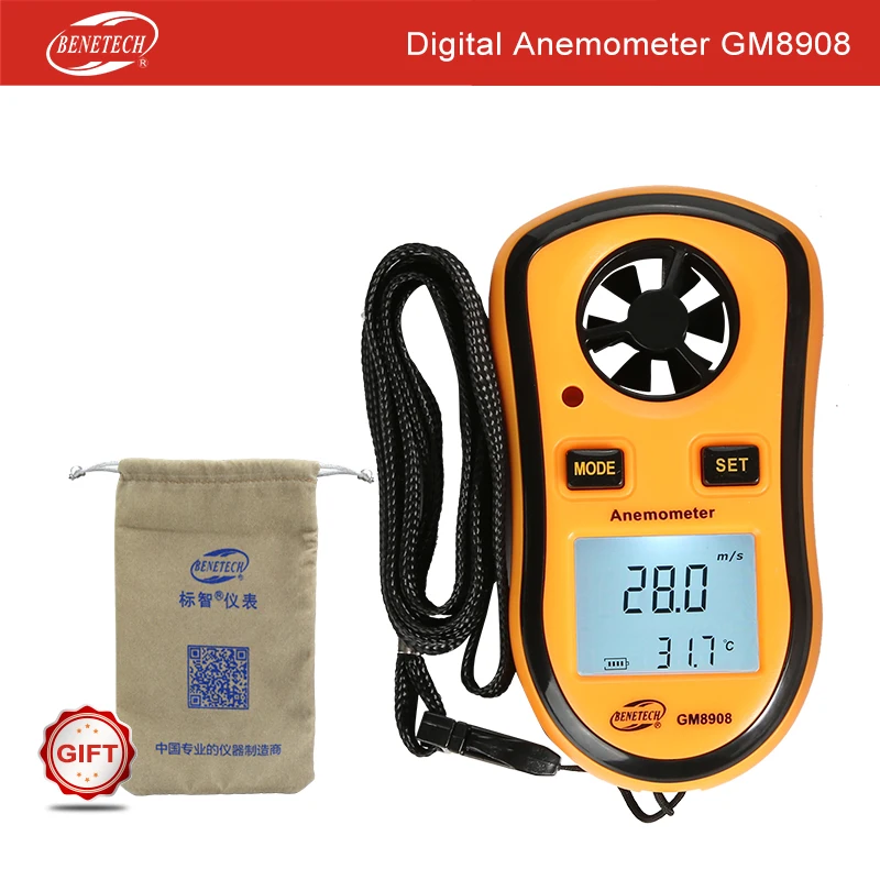 

BENETECH Mini pocket anemometer Digital handheld wind speed meter scale Anemometer Thermometer GM8908