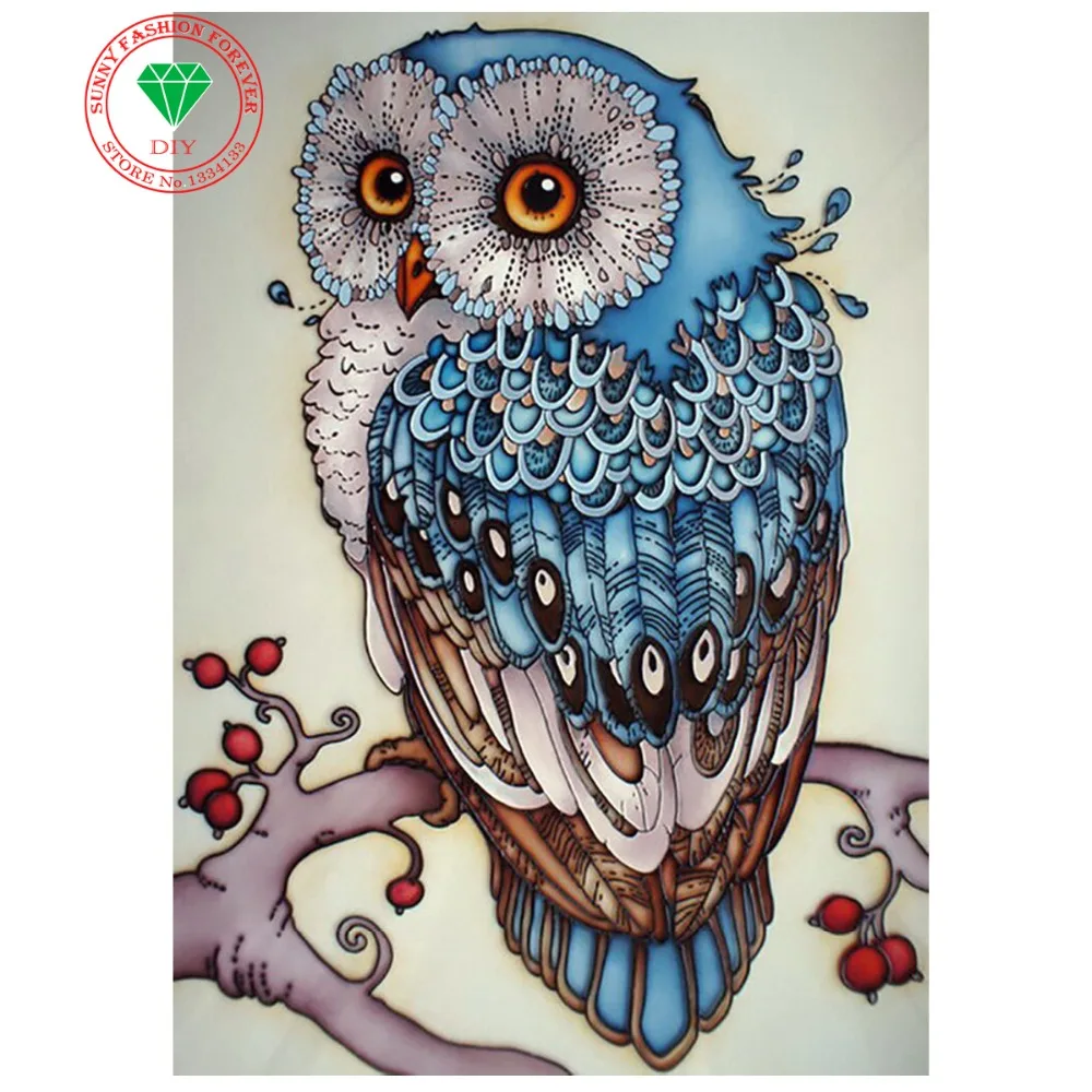 Berlian Bordir Kartun Owl Berlian Lukisan 5D DIY Kartun Berlian