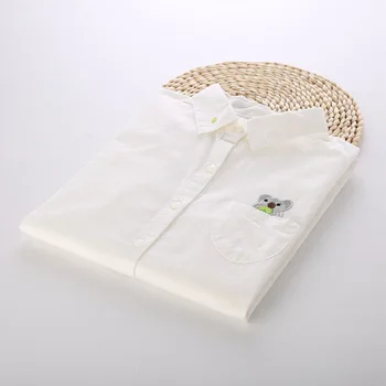 

Koala Embroidery Long Sleeve Shirt Women Cotton Blouse Free Shipping