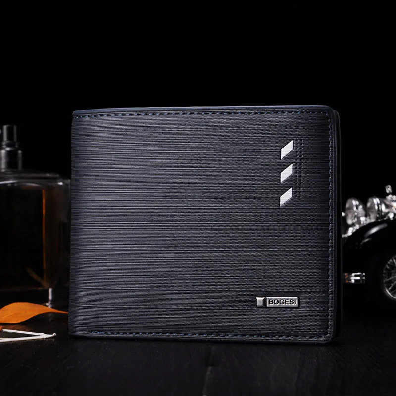 Bogesi Solid Men's Leather Wallet Short Designer Purse For Man