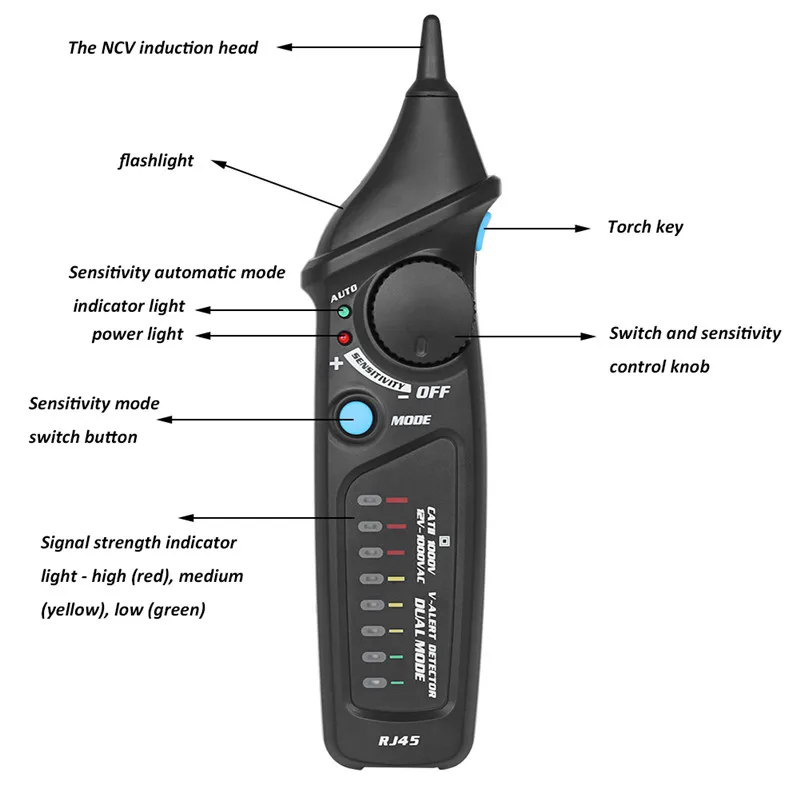 Voltage Tester Pen Dual Mode ManualAuto 12V-1000V Electrical Socket Wall AC Power Outlet Voltmeter Detector Sensor With LED (6)