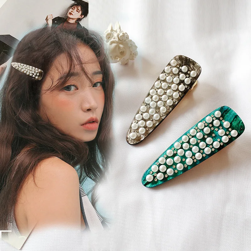 

Nice Acetate Hairpins For women Pearl Rhinestone Hair Clips Girls Fashion Jewelry Hair Accessaries Barrette Crab Female