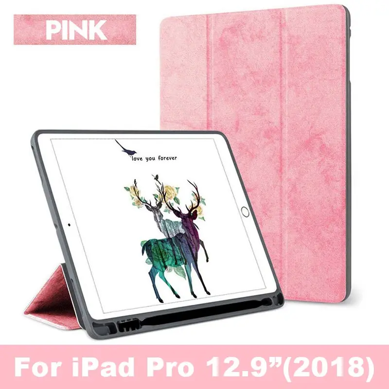 Чехол для iPad Pro 12,9 3th Funda с держателем карандаша Умный Магнитный силиконовый чехол для iPad Pro 12,9 1th 2th Capa - Цвет: 12.9 2018 Pink 02