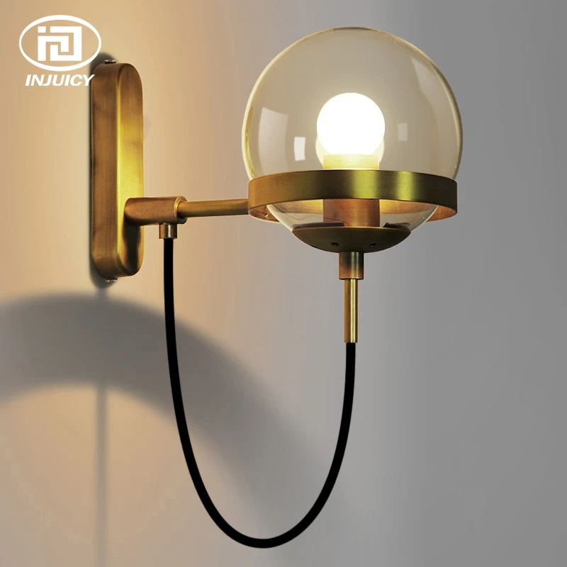 Simple Vintage Wall Lights American Retro Cognac Glass Ball Circle Bronze LED Lamp Hotel Restaurant Mirror | Лампы и освещение