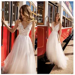 Элегантное кружевное свадебное платье Vestidos de novia 2019 простое свадебное платье с v-образным вырезом с круглым вырезом сексуальное