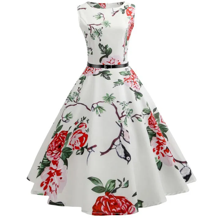 Summer Womens Dresses 2021 Casual Floral Retro Vintage 50s 60s Robe Rockabilly Swing Pinup Vestidos Valentines Day Party Dress