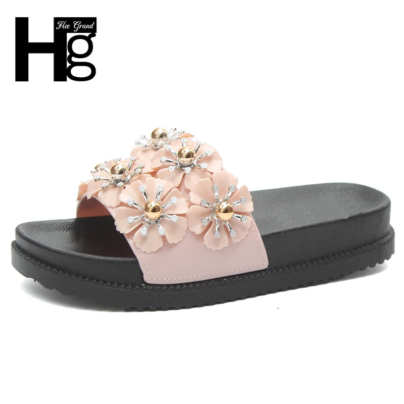 

HEE GRAND New Summer Women's Slippers Flower Decoration Flats with Leisure Slides Shoes Woman size 36-40 XWT1141