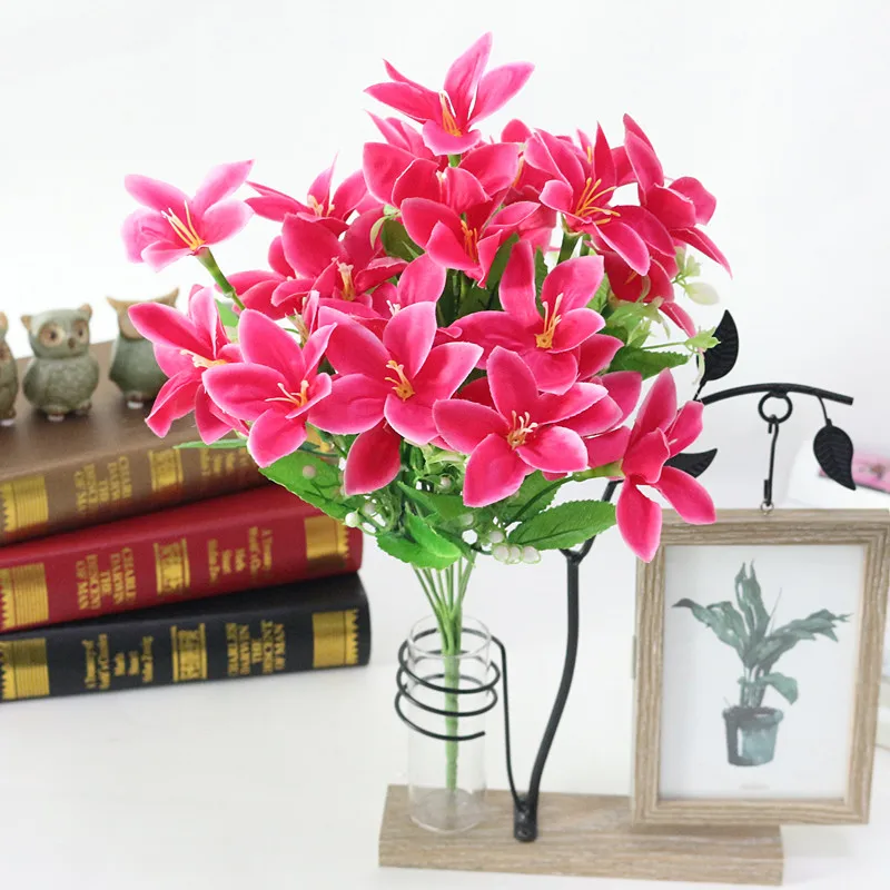 Flone Multicolor Artificial Lily Flower Fake Plastic Silk Flowers Bridal Bouquet Wedding Wreath Home Party Decor Art Floral (2)