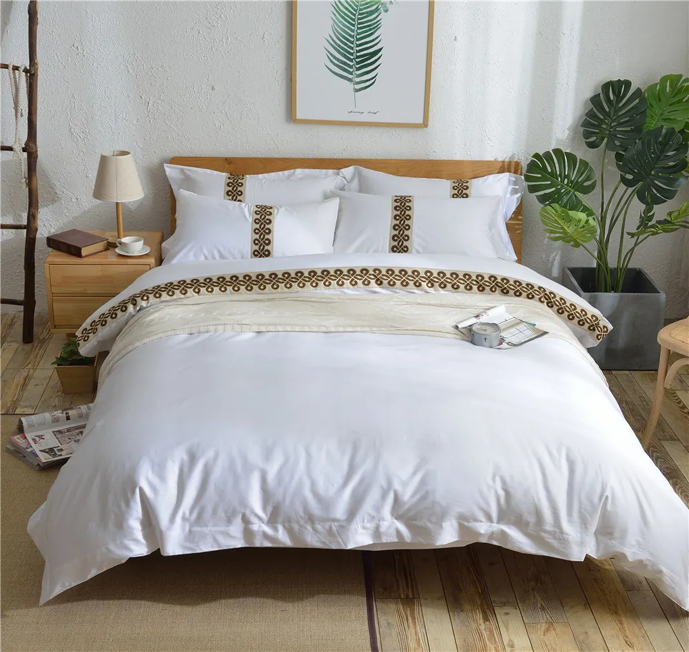 100 Cotton Sateen bedding sets queen king 4pcs hotel bed sheets white