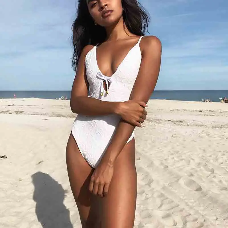 

Women White Lace One Piece Swimsuit Backless Jumpsuit monokini Push-Up Swimming suit Bra Beach Bikini 2019 Sexy Swimwear AA221