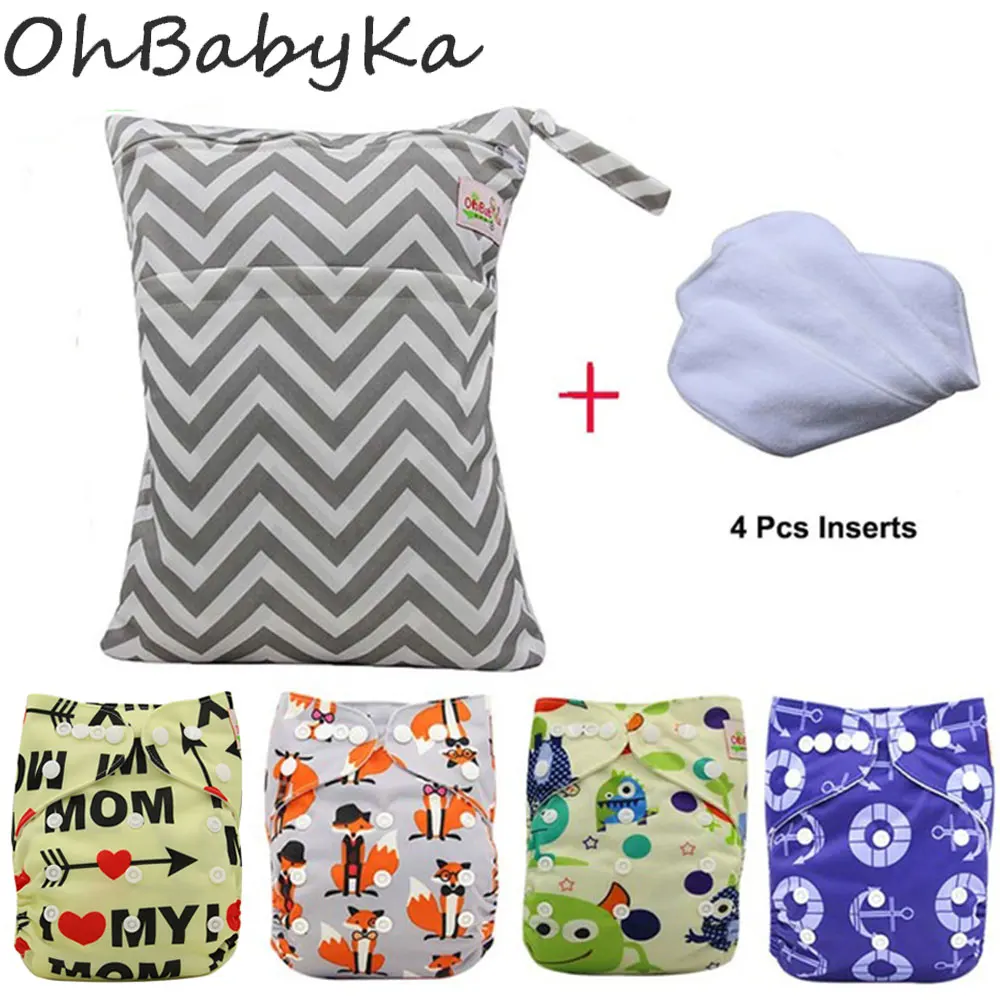 

Ohbabyka One Size Adjustable Baby Cloth Diaper with Designer Printed Suede Cloth Diaper Pocket Reusable Washable Nappy Insert