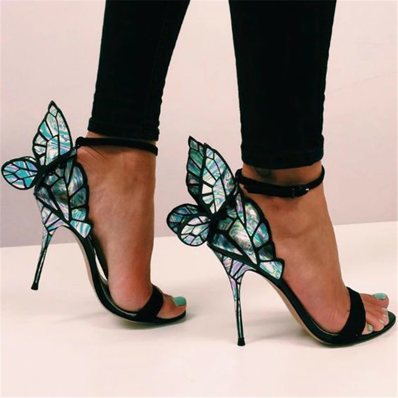 

Women Summer Sandals Fashion Embroidered Satin Butterfly High Heeled Footwear Adjustable Ankle Strap Shoes Women high heels