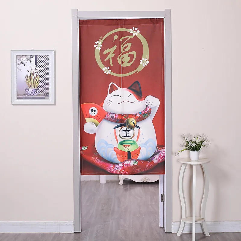 Japanese-style Cotton Linen Door Curtains Cute Lucky Cat Door Curtains Feng Shui Curtain Bedroom Kitchen Curtain Home Decoration - Color: 6