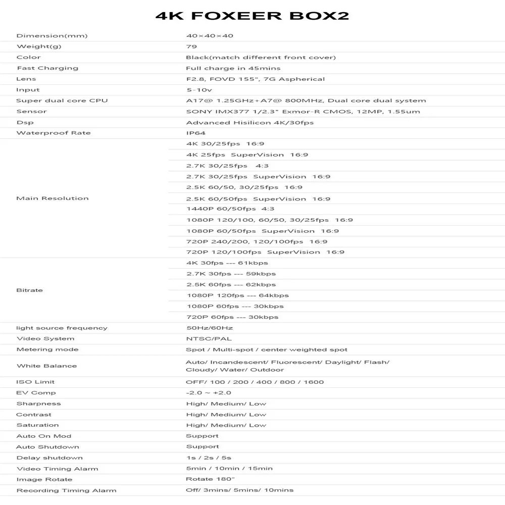 Foxeer Box 2 4K 30Fps HD 155 градусов ND фильтр FOVD SuperVison FPV Экшн-камера Поддержка приложения Micro HDMI порт