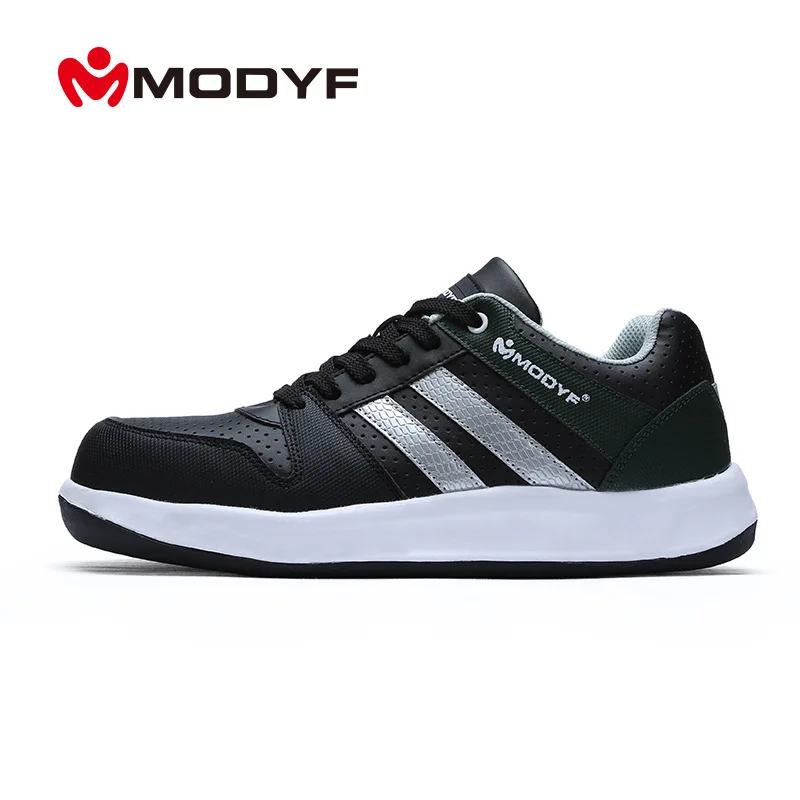 MODYF/высокая видимость; Светоотражающая Мужская безопасная обувь со стальным носком; Рабочая обувь; Строительная защитная обувь; повседневные кроссовки - Цвет: black