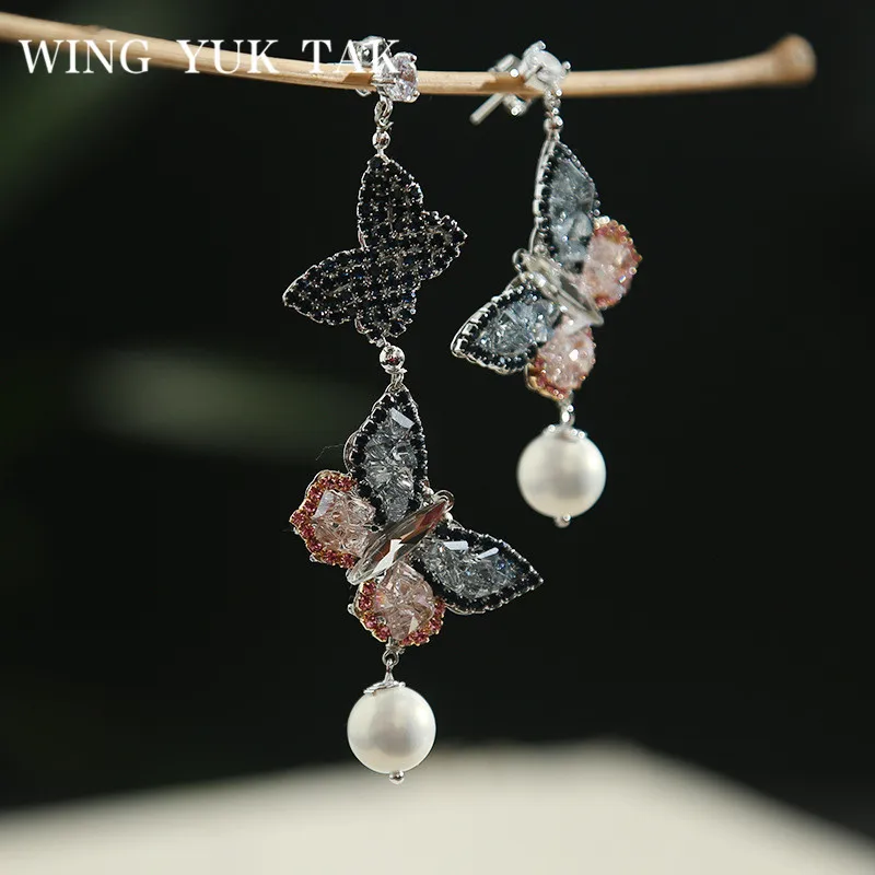 wing yuk tak Vintage Luxury Zircon Butterfly Drop Earrings For Women Party Wedding | Украшения и аксессуары
