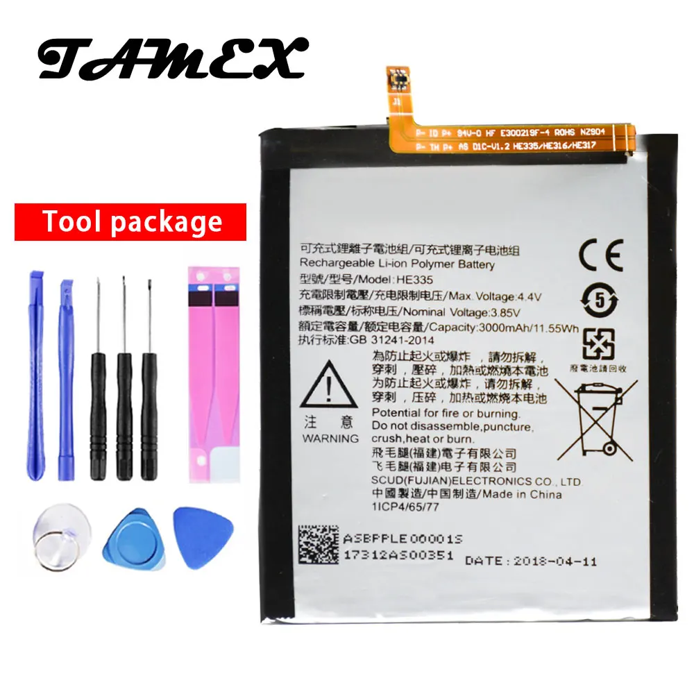 

HE335 Li-ion Battery For Nokia 6 nokia6 N6 TA-1000 TA-1003 TA-1021 TA-1025 TA-1033 TA-1039 3000mAh High Capacity Batteria Tools