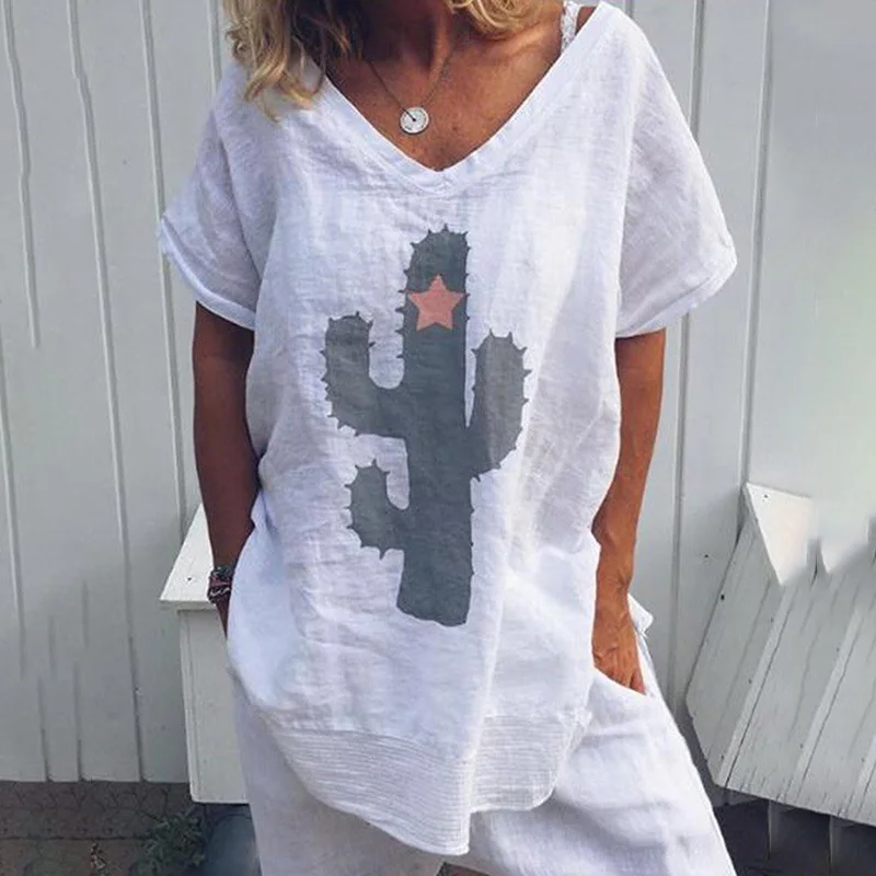 Plus Size 5XL 4XL Cartoon Stars Women's  Shirts 2019 Summer Print Plant Short Sleeve Beach Loose Female Top Ladies Blouses Shirt