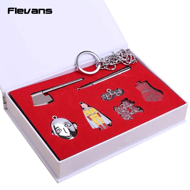 

Anime ONE PUNCH-MAN Metal Keychains Weapons Pendant Key Chain Key Ring 7pcs/set