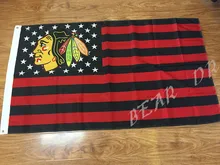 Chicago Blackhawks logo 3×5 USA Stars and Stripes flag polyester 100D banner NHL Free shipping