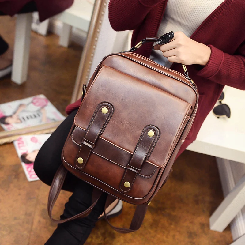 

2019 Korean autumn new bag leather shoulder bag Vintage College Student Backpack female wind tide