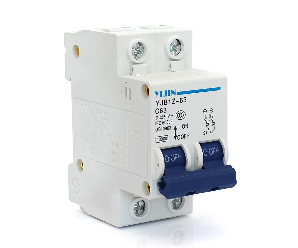 (10 шт./лот) 2P 63A DC250V (DC MCB мини автоматический выключатель) для PV Солнечной