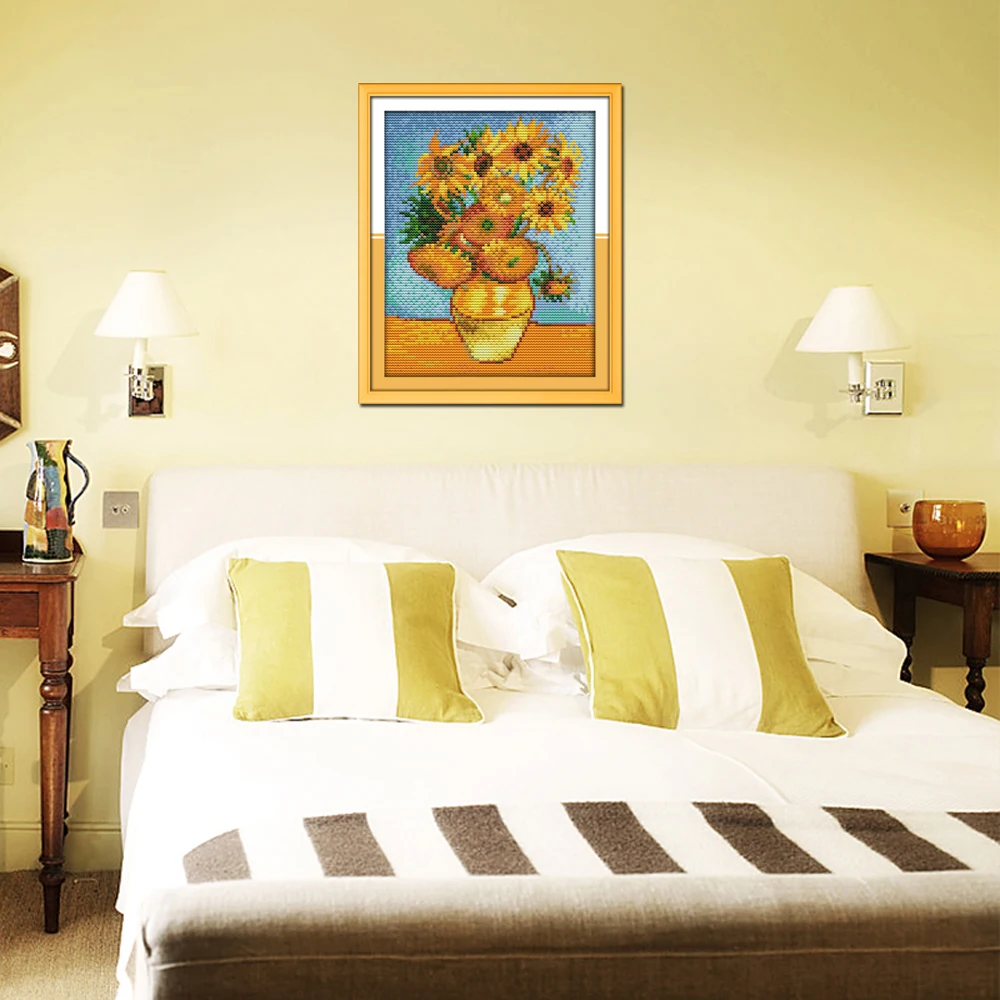 Cross stitch kit Van Gogh Sunflower painting embroidery pattern home decor diy