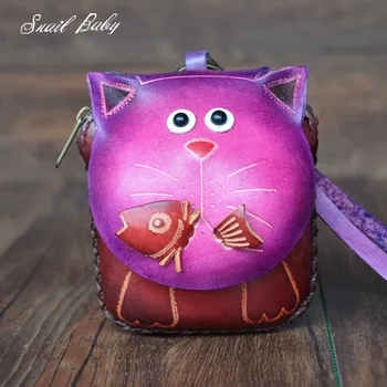 

new genuine leather coin purse animal cat cartoon wallet bag cowhide handmade mini wallet bag