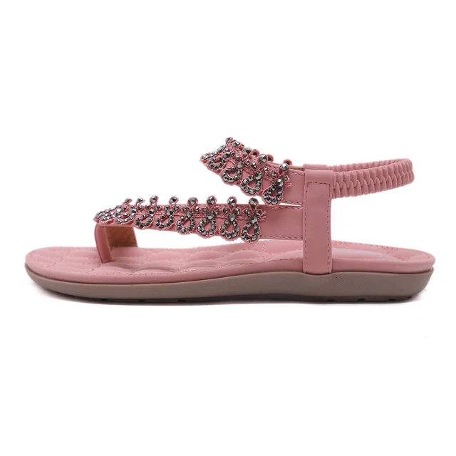 SIKETU New Ethnic Sandals Bohemian Rhinestone Flowers Diamond Large Size 42 Flat Sandals Summer Sandals Flip Flops Shoes Women