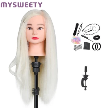 

50% Real Hair 60cm Blonde Hair Mannequin Head Hairdressing Professional Training Doll Heads Hair Mannequins
