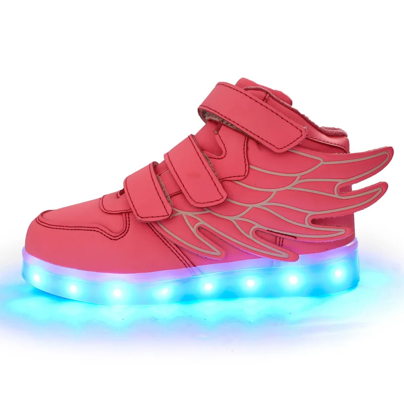 KRIATIV/ г. Зимние теплые светящиеся кроссовки для мальчиков и девочек, европейские размеры 25-37, светящиеся теннисные кроссовки со светодиодной подсветкой, Теннисный светильник - Цвет: Розовый
