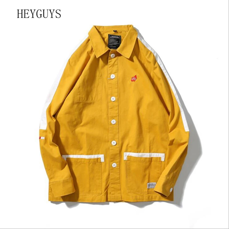 

HEYGUYS 2018 NEW Japan Patchwork Yellow Skateboard Denim Jacket Life Blood Embroidery Hip Hop Jacket Mens Coats and Jackets