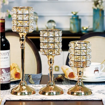 

Modern crystal candle holder Lantern wedding gold romantic large Candlestick light kandelaar wedding table centerpieces 50ZT0010