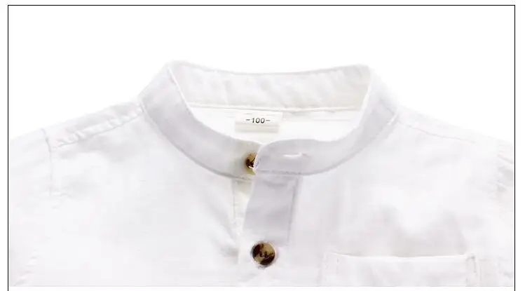 Мягкие хлопковые рубашки со стоячим воротником для мальчиков; Весна-лето г.; Детская тонкая белая рубашка с длинными рукавами; топы для мальчиков; одежда