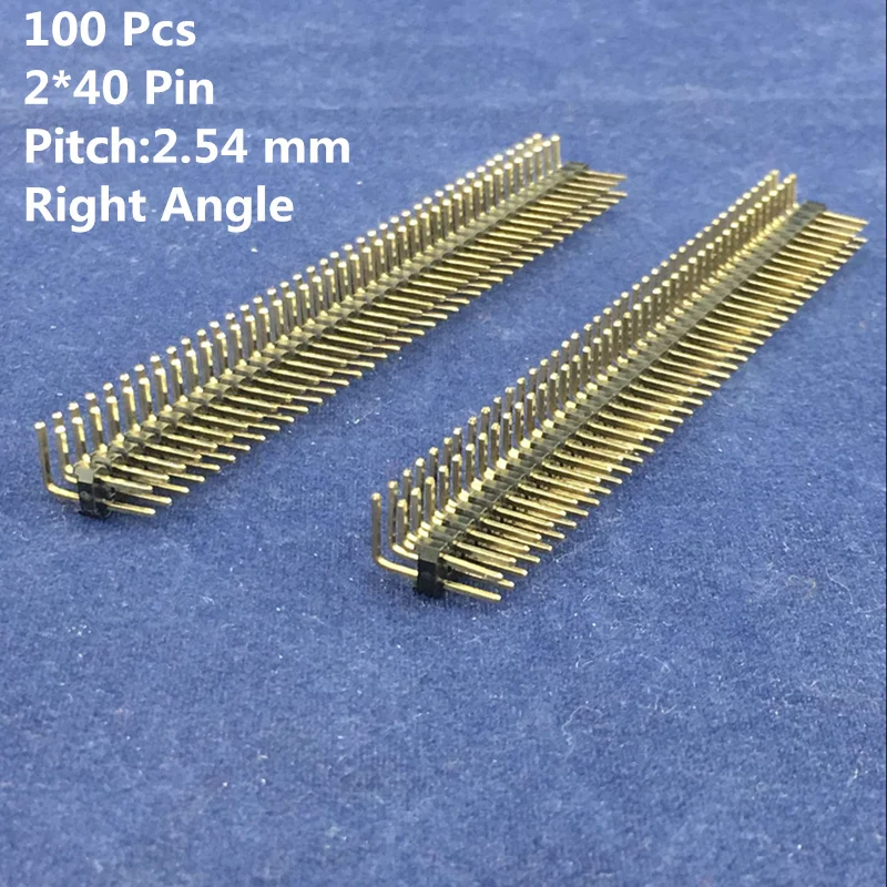 

Wholesale 100 Pcs/pack 2*40 pin pitch 2.54mm Copper Male Double Row Right Angle Breakable Pin Header