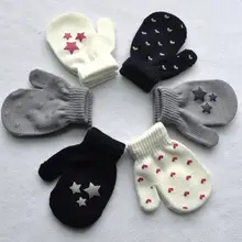 1 пара, Новое поступление, варежки в горошек со звездами и сердечками, детские перчатки, мягкие вязаные теплые варежки, ганты, chaud enfant