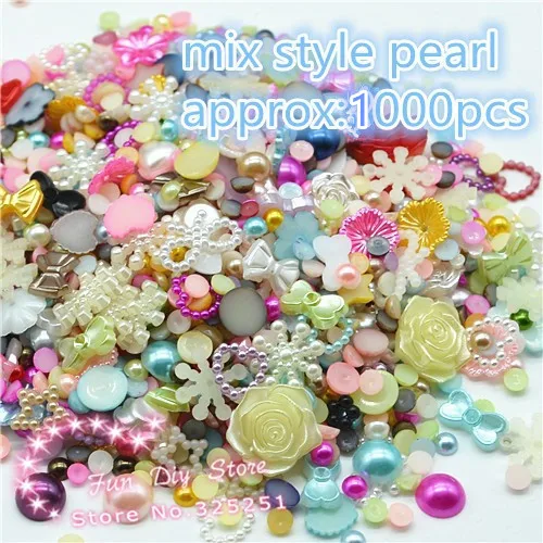 

50Gram mixed 4-20mm different size,style resin pearl flat back pearl round,bow,flower for ornament multicolor