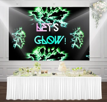 

HUAYI let's glow theme sign Green light black photography backdrop background for party sm-129