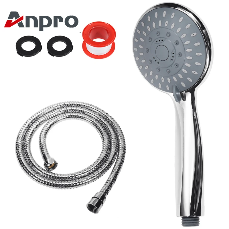 

Anpro High Pressure Shower Head Water Saving Rainfall Stainless Steel Shower Head Bathroom Square Spray +Shower Hose