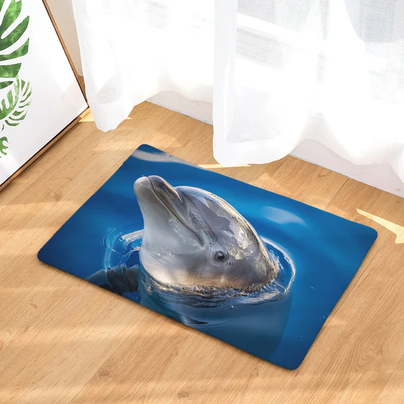 

CAMMITEVER Foot Door Yoga Chair Play Mat Bathroom Hallway Carpet Area Rug Rectangular Home Decoration Dolphin In Blue Sea