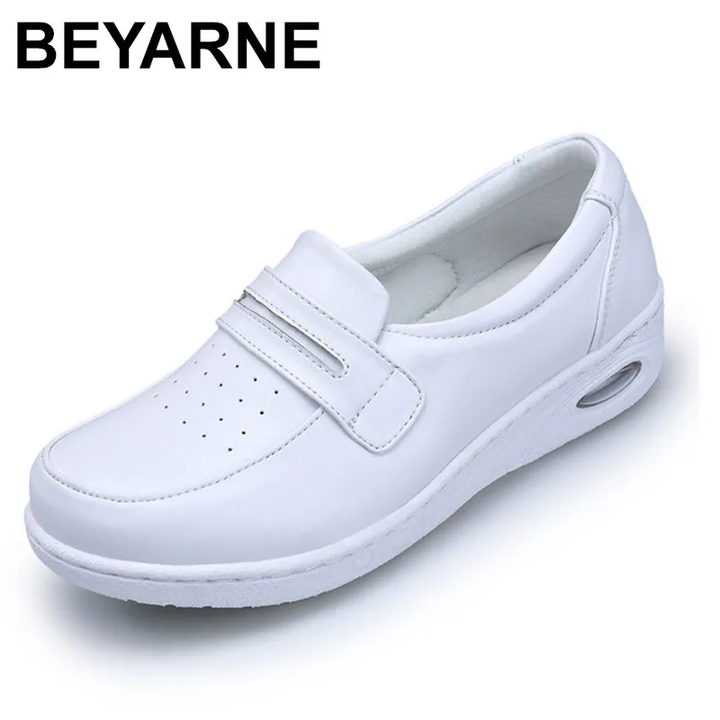 

BEYARNE Four Seasons Woman Pure white Nurse shoes women Comfortable Light shoes Air cushion casual genuine leather Antiskid shoe