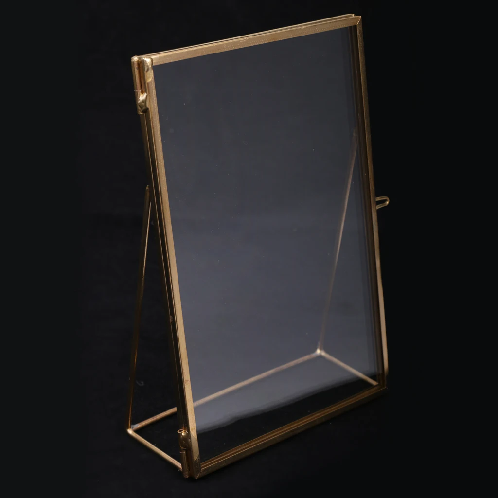 Set of 4 Antique Brass Glass Family Photo Picture Frame Portrait Modern Elegant Tabletop Desk Glass Photo Frame Home Decor Gift 