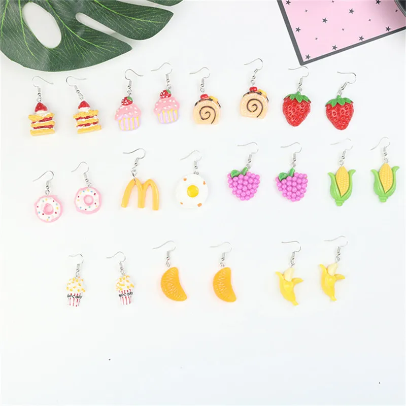 

Korean Cute Cartoon Cake Donut Pop Corn Grape Banana Strawberry Woman Girls Hook Dangle Drop Earrings Fashion Jewelry-LAF