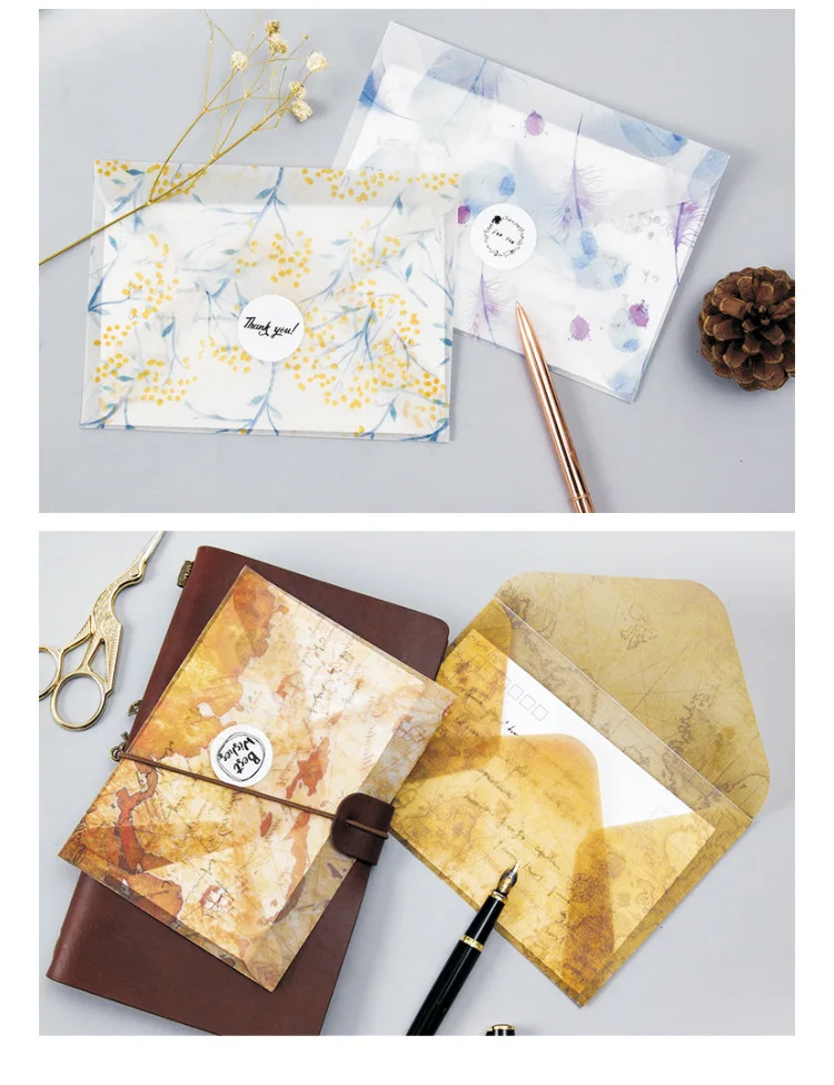 3 конверта и уплотнительные наклейки/упаковка Ретро Карта цветок серии пергамент бумажный конверт подарок корейские канцелярские принадлежности